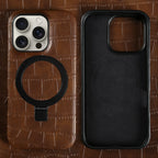 Luxury Leather MagSafe Case with Ring Stand for iPhone 17