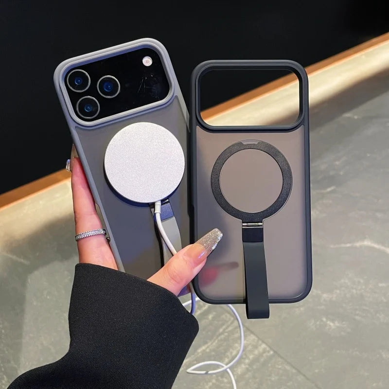Luxury Magsafe Magnetic Stand Holder Lanyard Case For iPhone 17