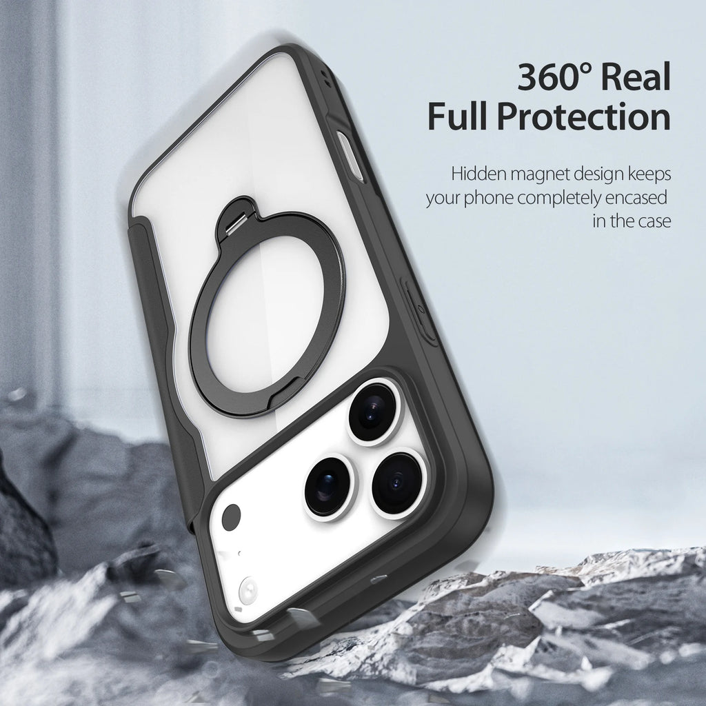 Magsafe Wireless Charging Rotating Metal Magnetic Stand Leather Cover